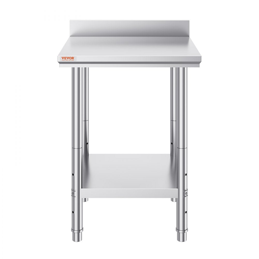 VEVOR Stainless Steel Work Table 24 x 24 x 34 Inch Commercial Food Prep Worktable Heavy Duty Prep Worktable Metal Work Table with Adjustable Feet for Restaurant, Home and Hotel