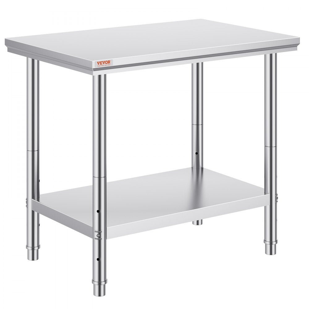 VEVOR Stainless Steel Work Table 24 x 36 x 32 Inch Commercial Kitchen Prep & Work Table Heavy Duty Prep Worktable Metal Work Table with Adjustable Feet for Restaurant, Home and Hotel