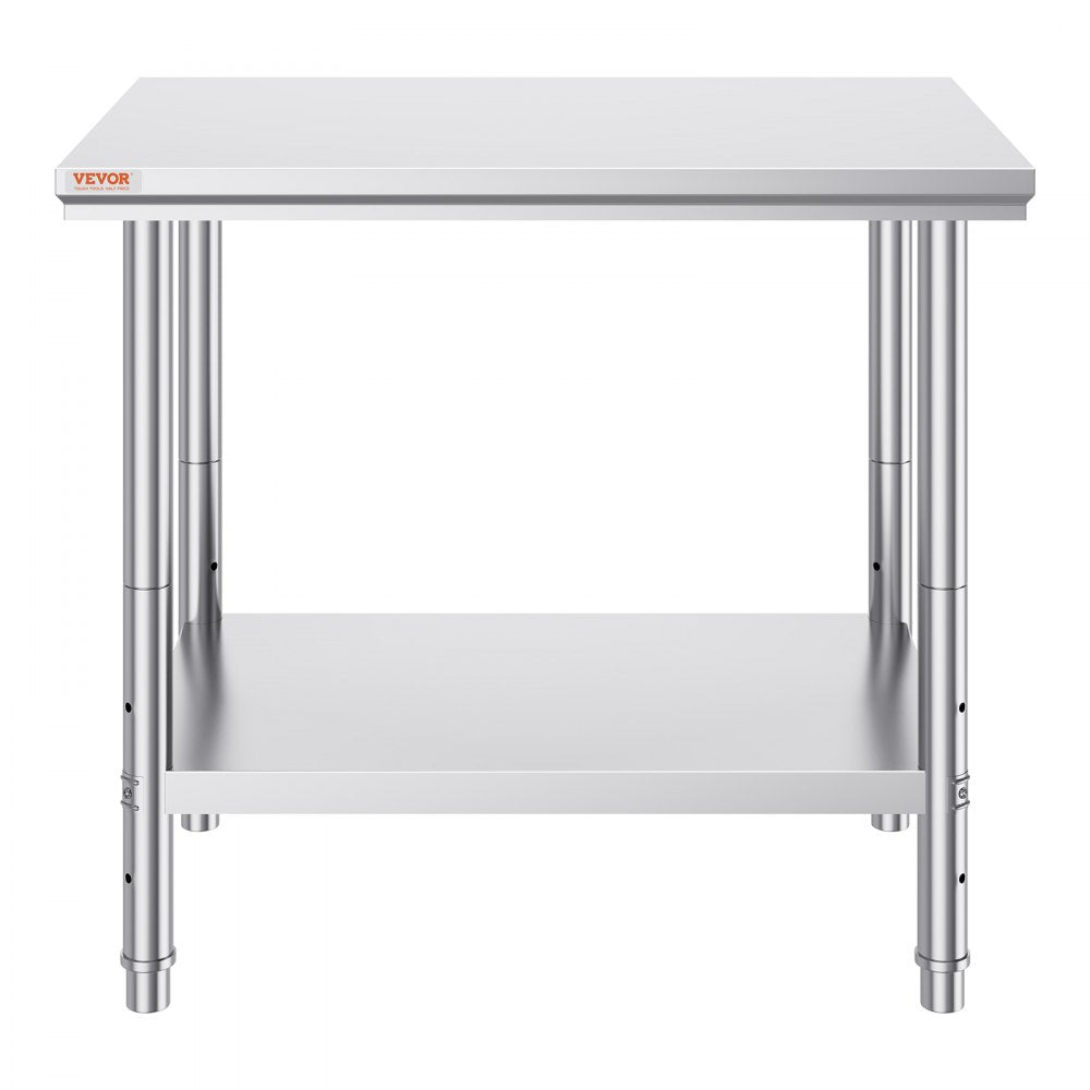 VEVOR Stainless Steel Work Table 24 x 36 x 32 Inch Commercial Kitchen Prep & Work Table Heavy Duty Prep Worktable Metal Work Table with Adjustable Feet for Restaurant, Home and Hotel