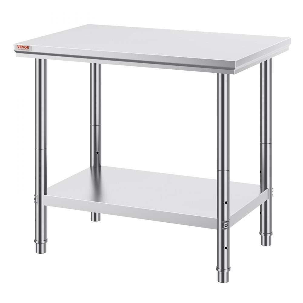 VEVOR Stainless Steel Work Table 24 x 36 x 32 Inch Commercial Kitchen Prep & Work Table Heavy Duty Prep Worktable Metal Work Table with Adjustable Feet for Restaurant, Home and Hotel