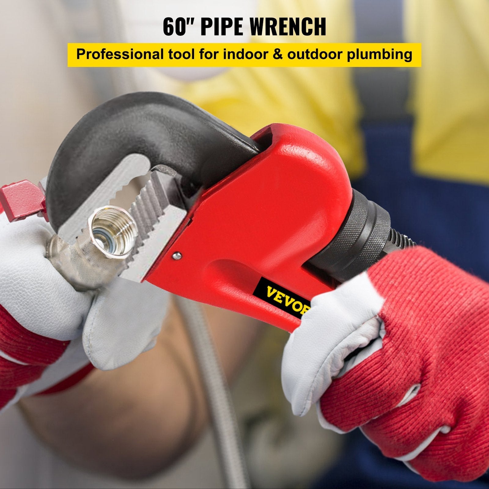 VEVOR 60" Cast Iron Handle Heavy-Duty Hook Jaw Straight Pipe Wrench