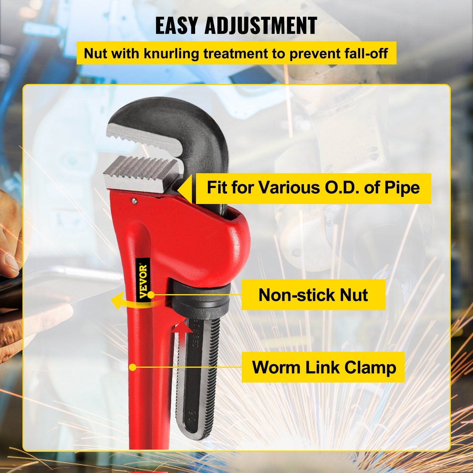 VEVOR 60" Cast Iron Handle Heavy-Duty Hook Jaw Straight Pipe Wrench