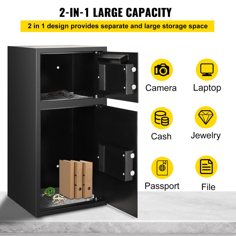 VEVOR 33" Digital Double Door Safe Depository Box Gun Safes Cash Office Security Lock Strong Iron Larger Digital Safe Box