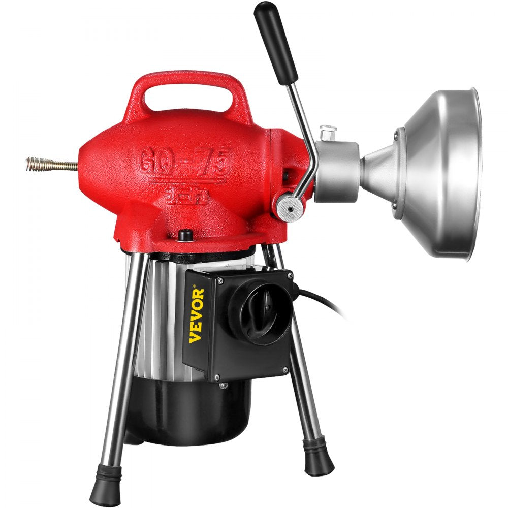 VEVOR Drain Cleaner Machine, 500W 3 Cables, Electric Drain Auger for 3/4\" to 4\" Pipes, Power Spin with Autofeed Function & 6 Cutters, Sewer Snake for Toilet, Sewer, Bathroom, Sink and Shower