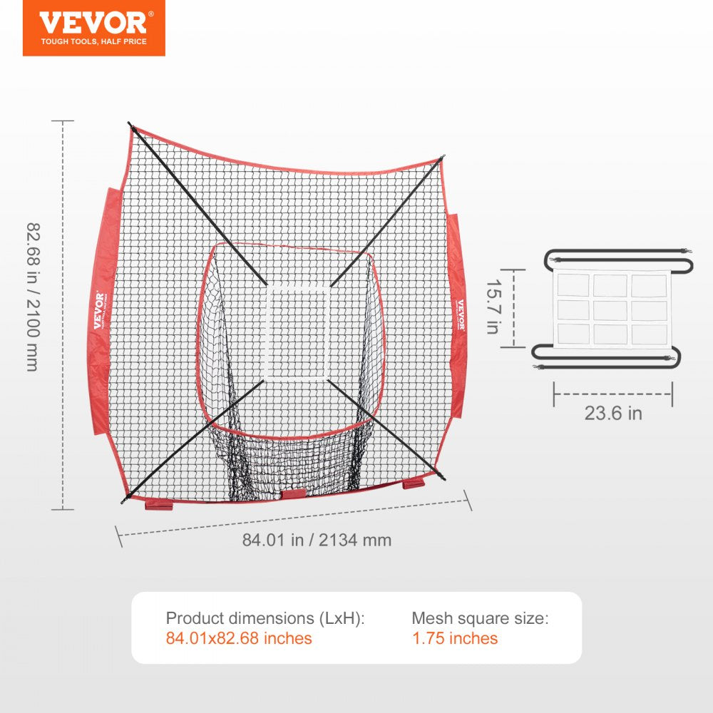 VEVOR 7x7 ft Baseball Softball Practice Net, Portable Baseball Training Net for Hitting Batting Catching Pitching, Backstop Baseball Equipment Training Aids with Strike Zone