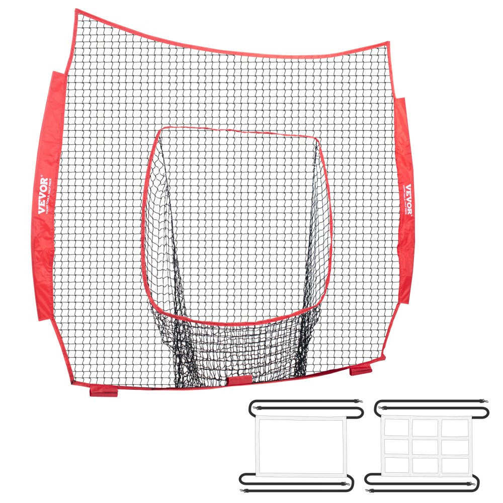 VEVOR 7x7 ft Baseball Softball Practice Net, Portable Baseball Training Net for Hitting Batting Catching Pitching, Backstop Baseball Equipment Training Aids with Strike Zone