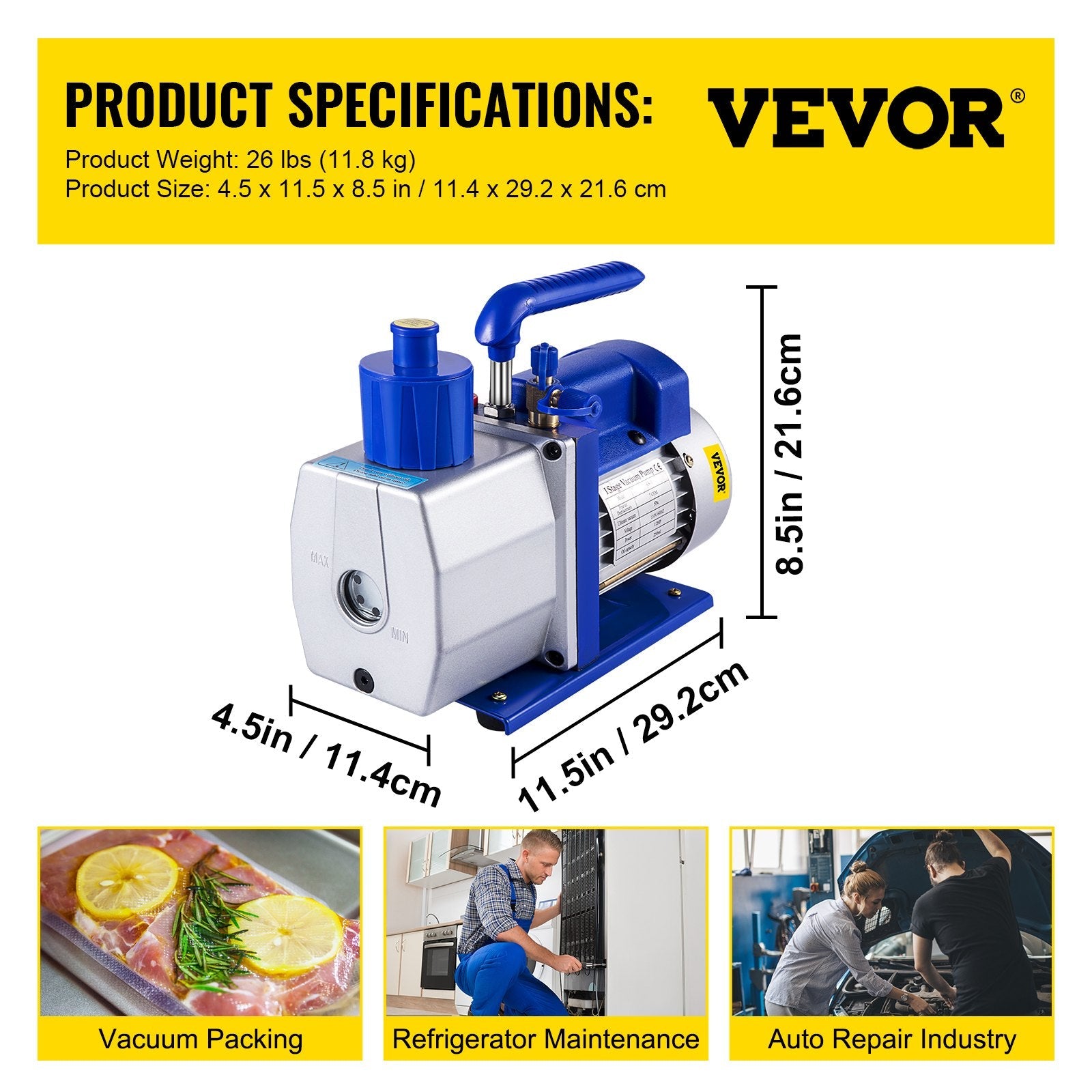 VEVOR Vacuum Pump 7 CFM 1/2 HP 1 Stage Ultimate Vacuum Refrigerant HVAC Air Tool 110V 5PA Air Conditioning Pump for Automobile Reparation Vacuum Evacuation