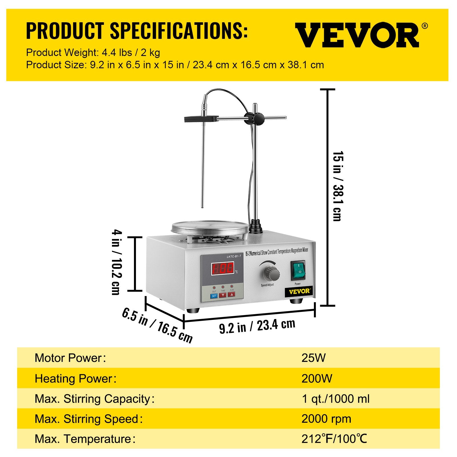VEVOR 85-2 Magnetic Mixer Hotplate 1000ml Magnetic Heating Plate Magnetic Stirrer with Hotplate 110V Magnetic Stirring Mixer