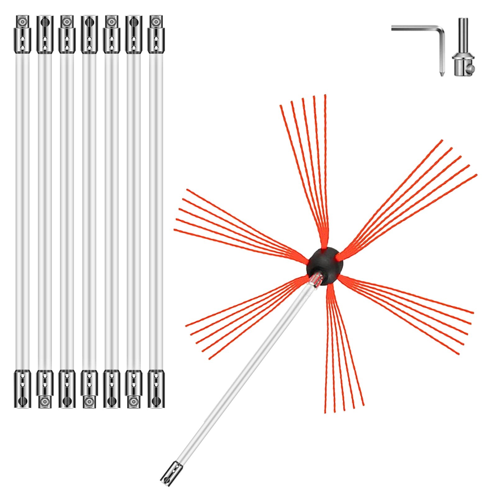 VEVOR Chimney Sweep Kit 26FT, Chimney Brush 315 Inch Chimney Brush Rod Kit 8 Rods with Nylon Flexible Rods .