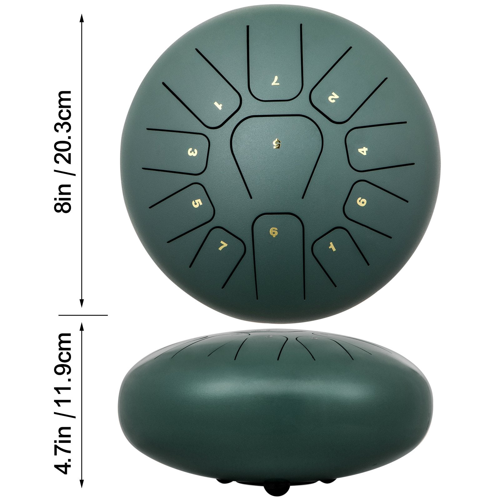 VEVOR Steel Tongue Drum 11 Notes 8 Inches Dia Tongue Drum Mineral Green Handpan Drum Notes Percussion Instrument Steel Drums Instruments with Bag, Music Book, Mallets, Mallet Bracket