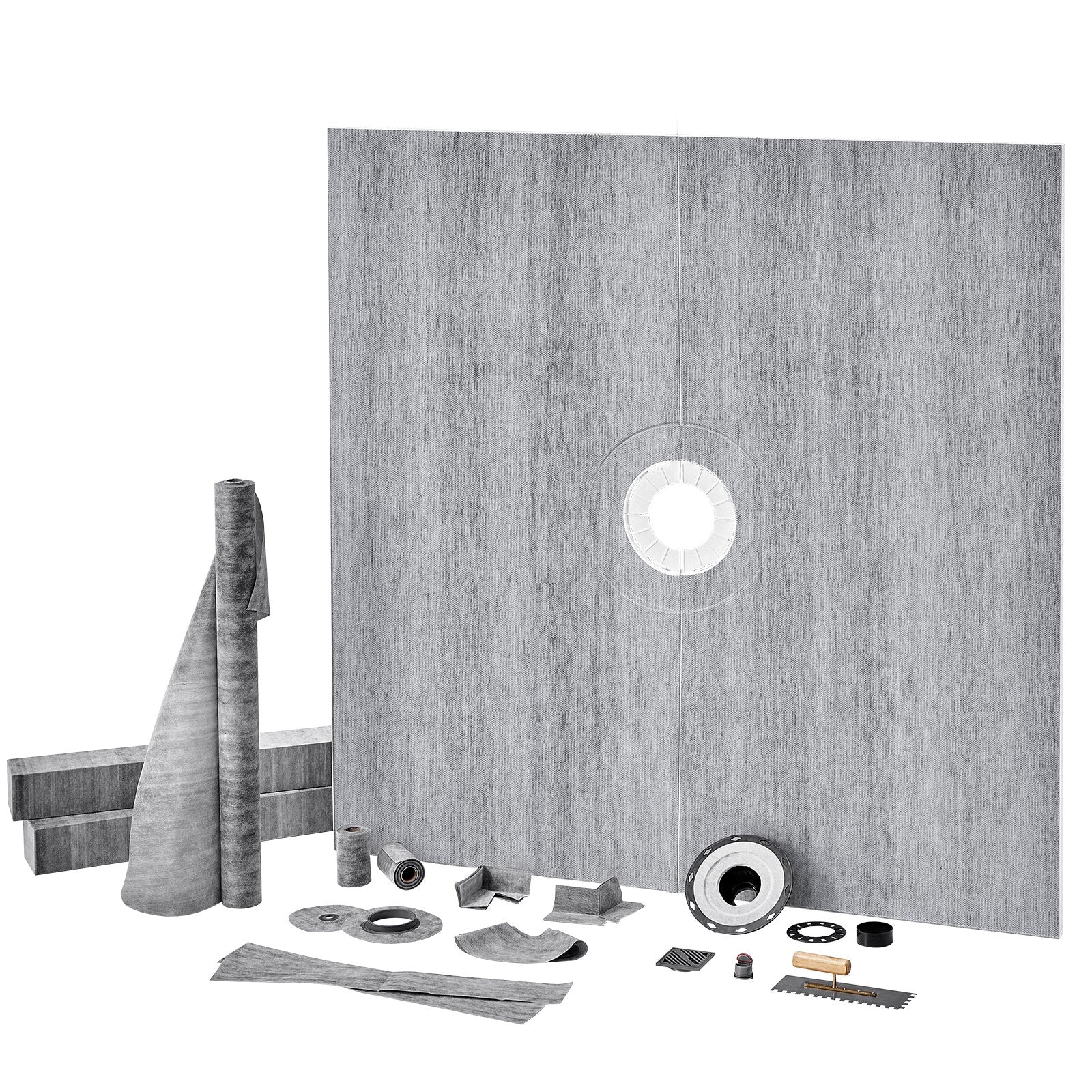 VEVOR Shower Curb Kit, 72"x72" Shower Pan Kit with 2" ABS Central Flange, 4" Stainless Steel Grate, Waterproof Shower Curb & Membrane & Strip, Shower Pan Slope Sticks Fit for Bathroom