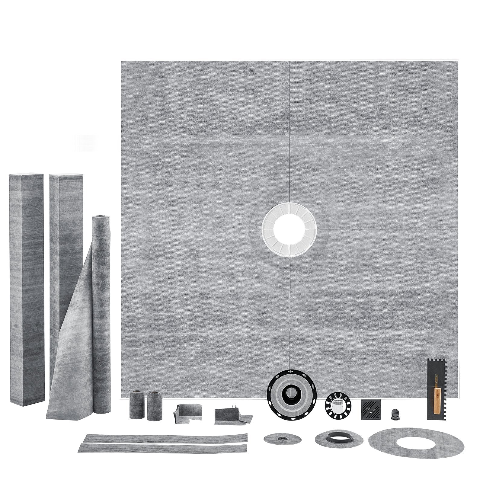 VEVOR Shower Curb Kit, 72"x72" Shower Pan Kit with 2" ABS Central Flange, 4" Stainless Steel Grate, Waterproof Shower Curb & Membrane & Strip, Shower Pan Slope Sticks Fit for Bathroom