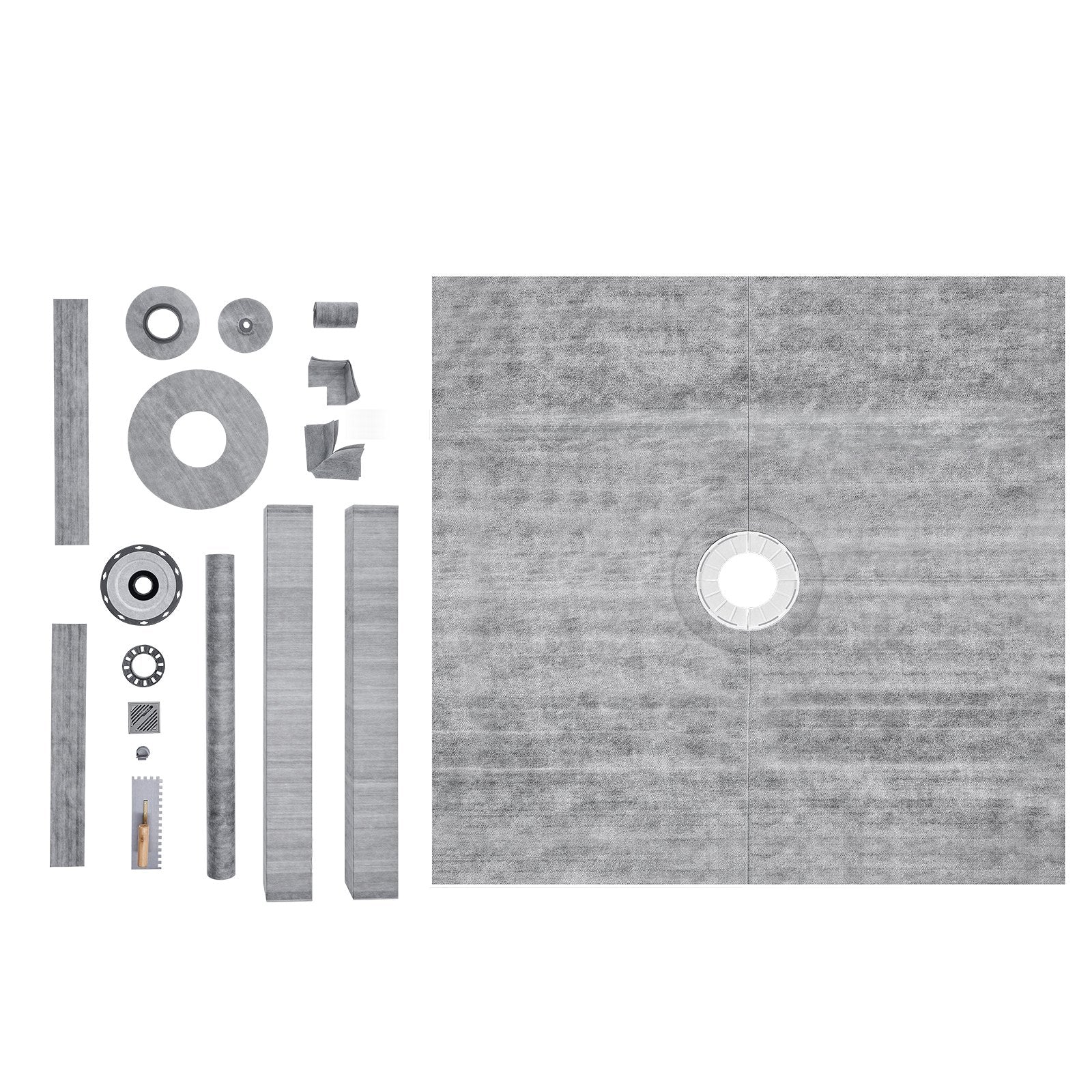 VEVOR Shower Curb Kit, 72"x72" Shower Pan Kit with 2" ABS Central Flange, 4" Stainless Steel Grate, Waterproof Shower Curb & Membrane & Strip, Shower Pan Slope Sticks Fit for Bathroom