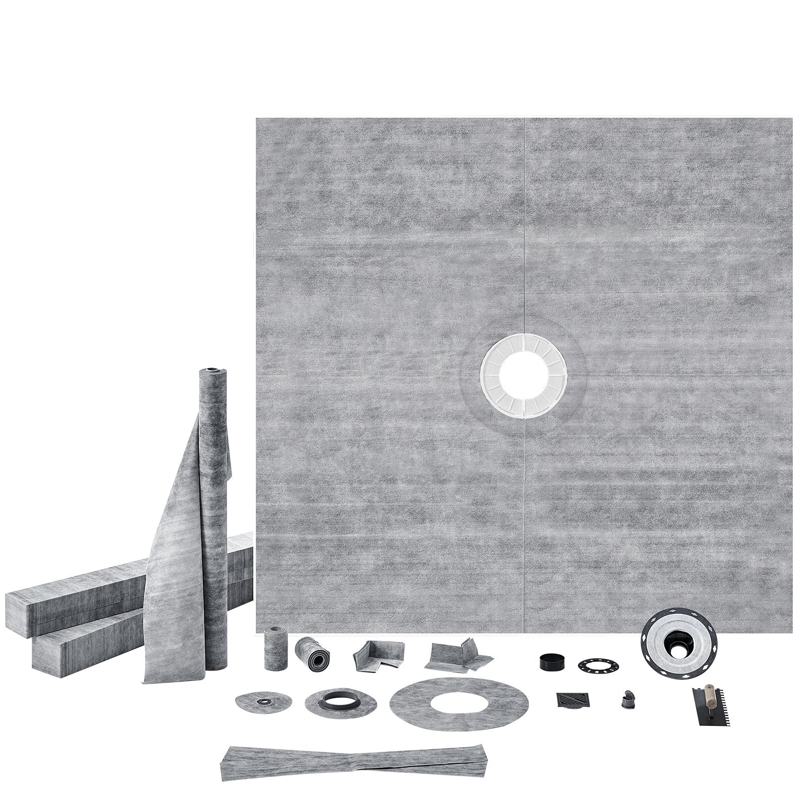VEVOR Shower Curb Kit, 72"x72" Shower Pan Kit with 2" ABS Central Flange, 4" Stainless Steel Grate, Waterproof Shower Curb & Membrane & Strip, Shower Pan Slope Sticks Fit for Bathroom