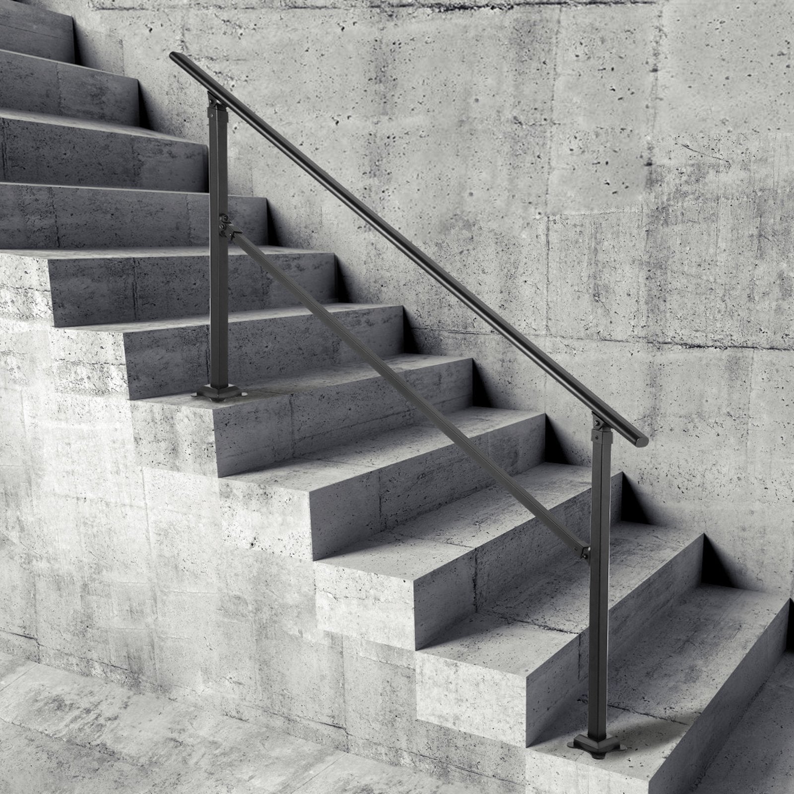 VEVOR Outdoor Stair Railing, Fits for 0-5 Steps Transitional Wrought Iron Handrail, Adjustable Exterior Stair Railing, Handrails for Concrete Steps with Installation Kit, Matte Black Outdoor Handrail