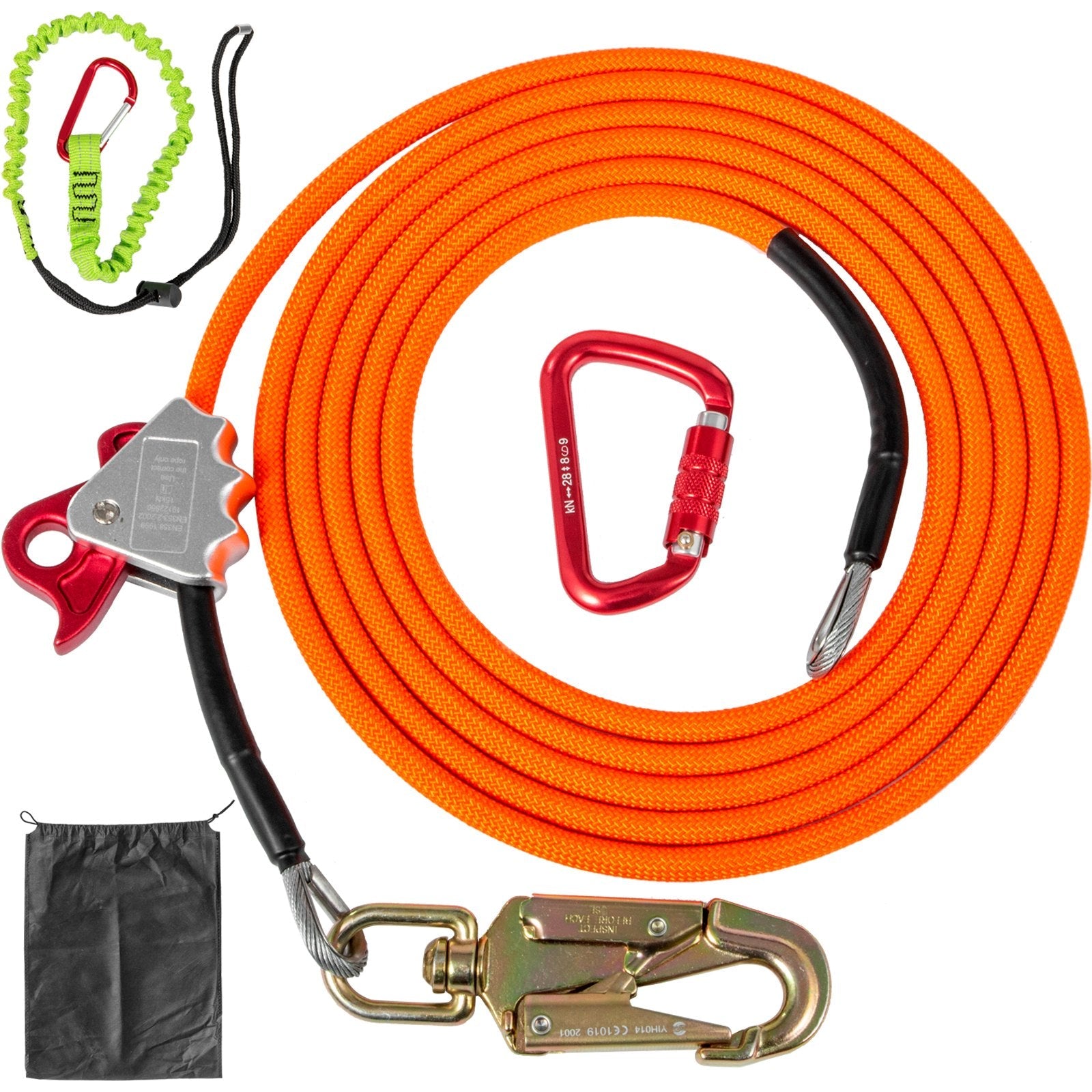 VEVOR Flip Line 1/2 Inch, Wire Core Flipline 16 ft, Wire Core Flip Line Kit with Triple Lock Carabiner Adjuster, Steel Swivel Snap, Climbing Flipline for Fall Protection, Arborist, Tree Climbers