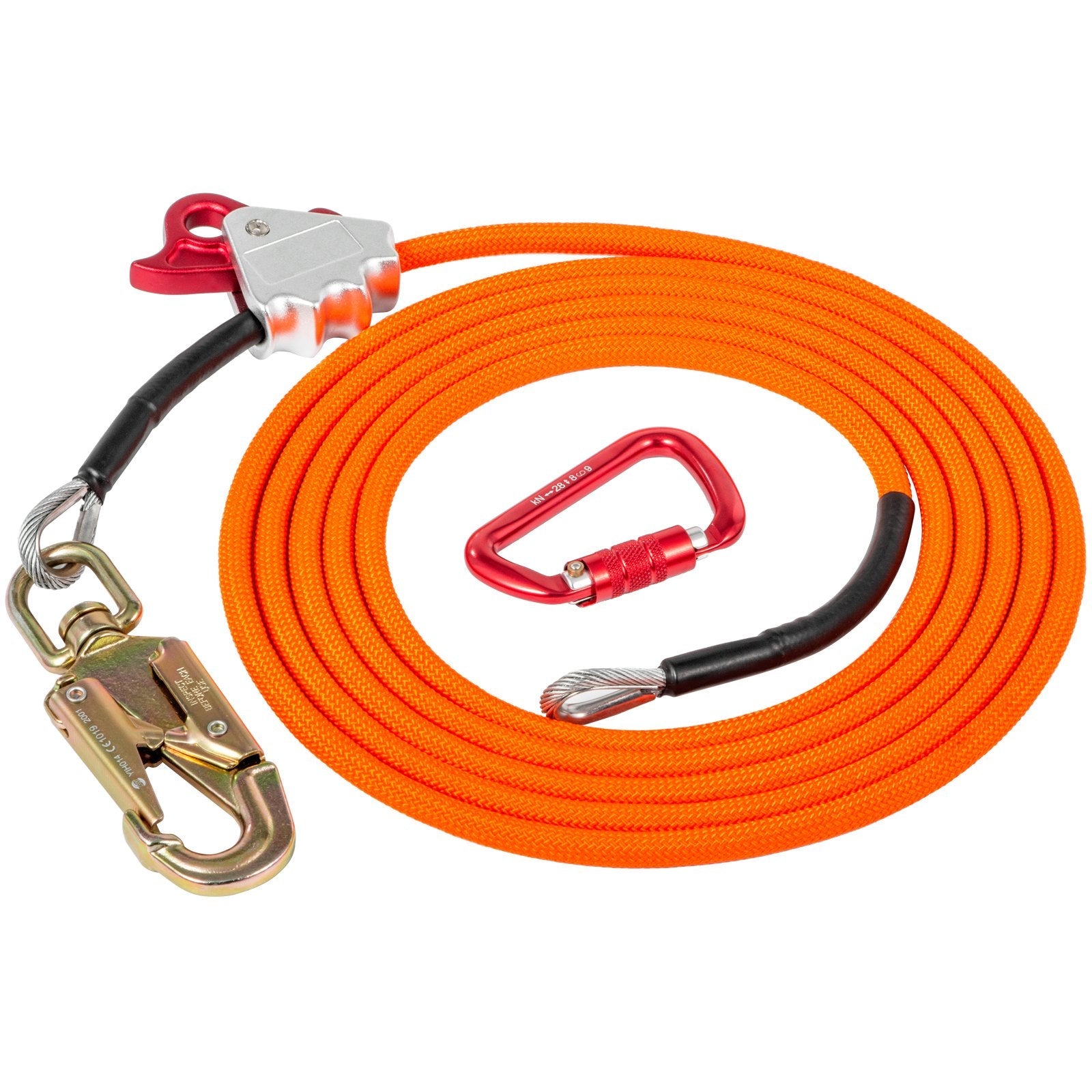 VEVOR Flip Line 1/2 Inch, Wire Core Flipline 16 ft, Wire Core Flip Line Kit with Triple Lock Carabiner Adjuster, Steel Swivel Snap, Climbing Flipline for Fall Protection, Arborist, Tree Climbers