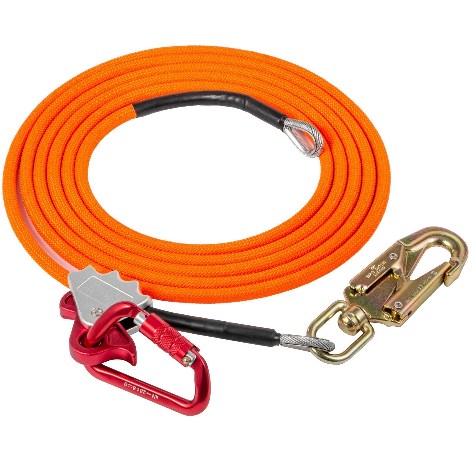 VEVOR Flip Line 1/2 Inch, Wire Core Flipline 16 ft, Wire Core Flip Line Kit with Triple Lock Carabiner Adjuster, Steel Swivel Snap, Climbing Flipline for Fall Protection, Arborist, Tree Climbers