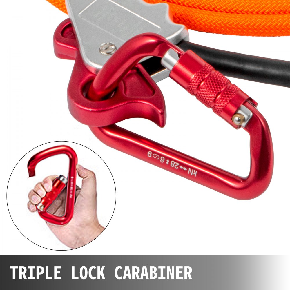 VEVOR Flip Line 5/8 Inch, Wire Core Flipline 10 ft, Wire Core Flip Line Kit with Triple Lock Carabiner Adjuster, Steel Swivel Snap, Climbing Flipline for Fall Protection, Arborist, Tree Climbers
