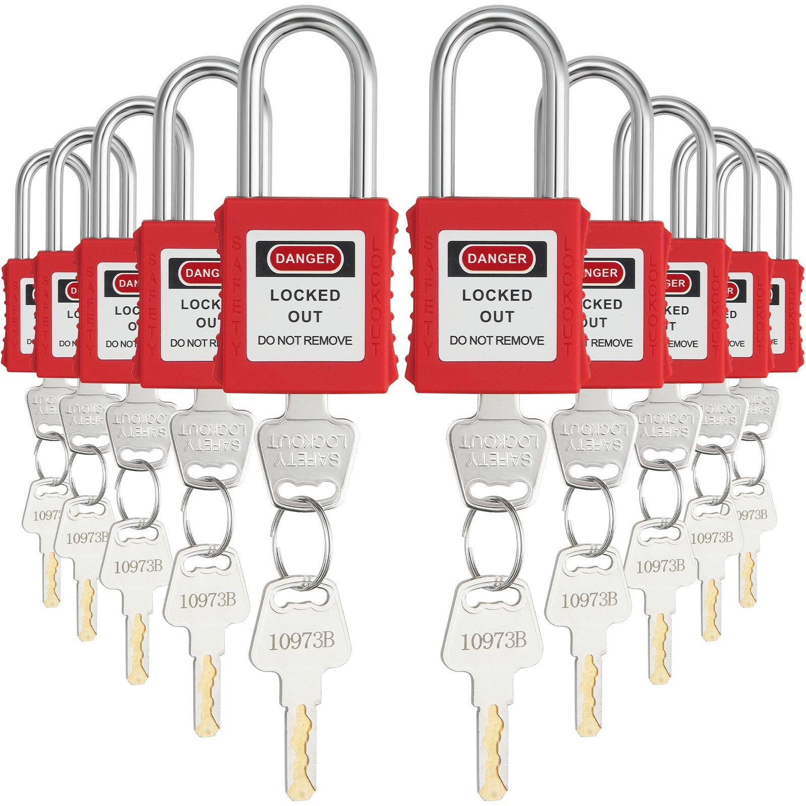 VEVOR Lockout Tagout Locks Set, 10 PCS Red Safety Lockout Padlocks, with 2 Keys Per Lock, OSHA Compliant Lockout Locks, Lock Out Tag Out Safety Padlocks for Electrical Lockout Tag Out Kits