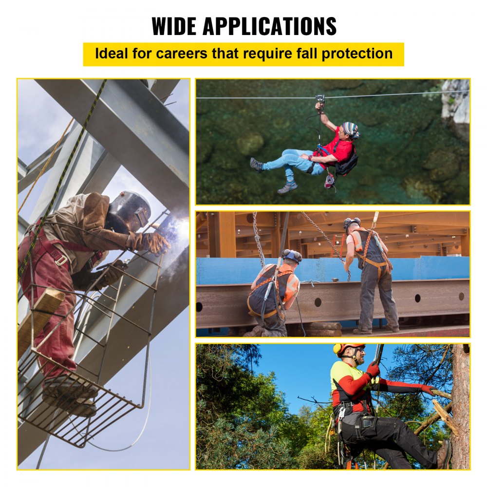 VEVOR Vertical Lifeline Assembly, 150 ft Fall Protection Rope, Polyester Roofing Rope, CE Compliant Fall Arrest Protection Equipment with Alloy Steel Rope Grab, Two Snap Hooks, Shock Absorber