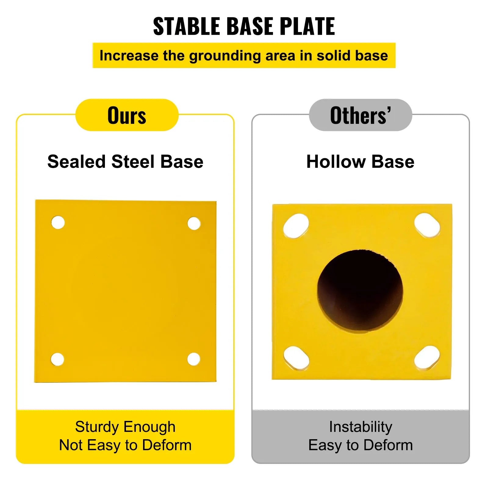 VEVOR Safety Bollard 48-5.5, Safety Barrier Bollard 5-1/2\" OD 48\" Height, Yellow Powder Coat Pipe Steel Safety Barrier, with 4 Free Anchor Bolts, for Traffic-Sensitive Area