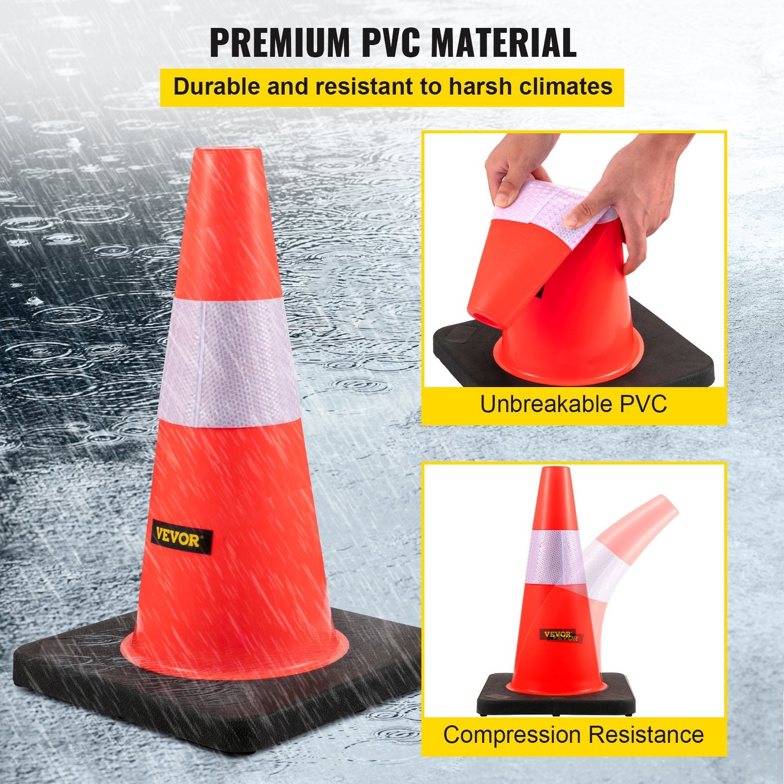 VEVOR Safety Cones, 18 in/45 cm Height, 5 PCS PVC Orange Traffic Cone with Reflective Collar and Black Weighted Base, Used for Traffic Control, Driveway Road Parking and School Improvement
