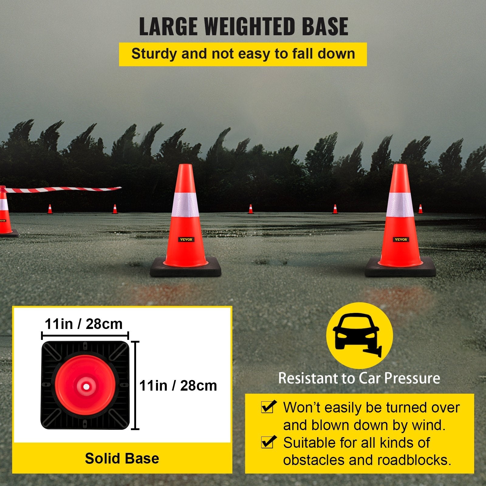 VEVOR Safety Cones, 18 in/45 cm Height, 5 PCS PVC Orange Traffic Cone with Reflective Collar and Black Weighted Base, Used for Traffic Control, Driveway Road Parking and School Improvement