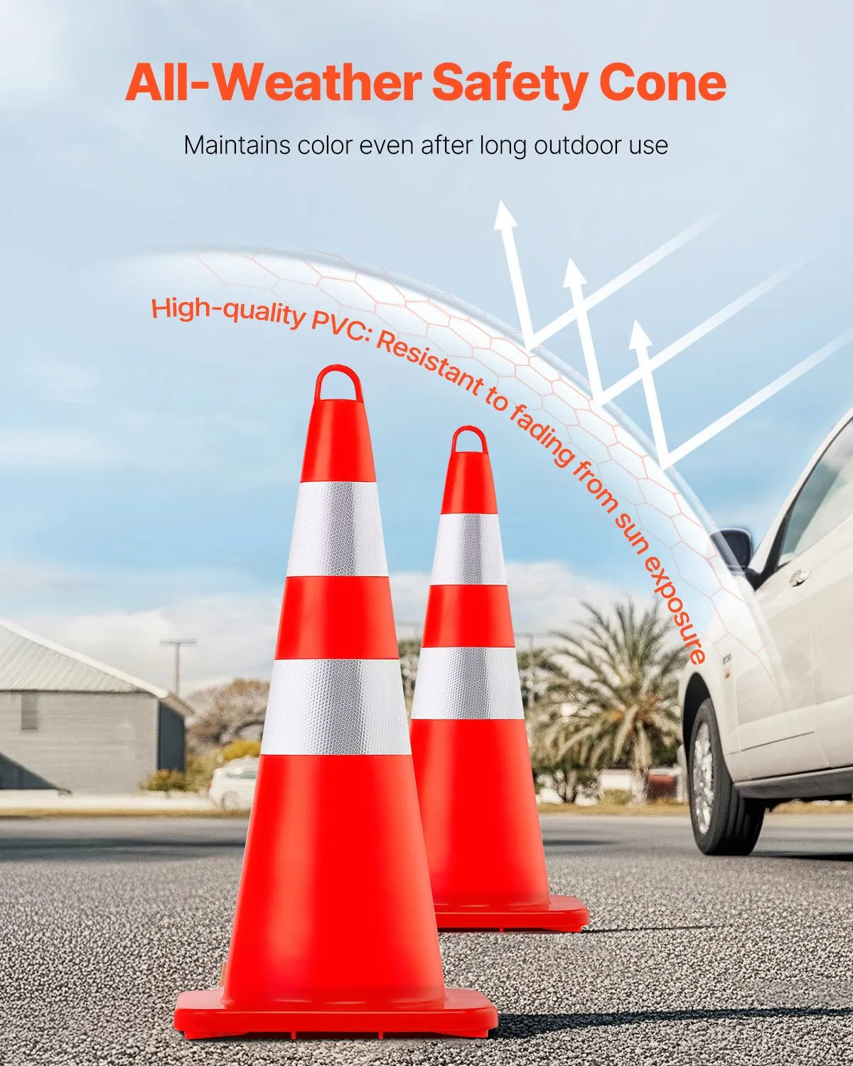 VEVOR Safety Cones Traffic Cones 10 x 28" Orange Reflective Collars Road Cones
