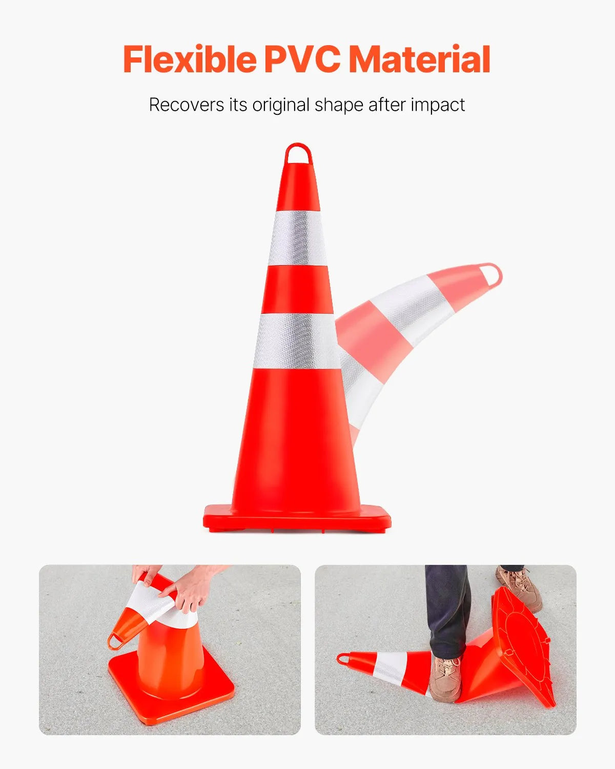 VEVOR Safety Cones Traffic Cones 10 x 28" Orange Reflective Collars Road Cones
