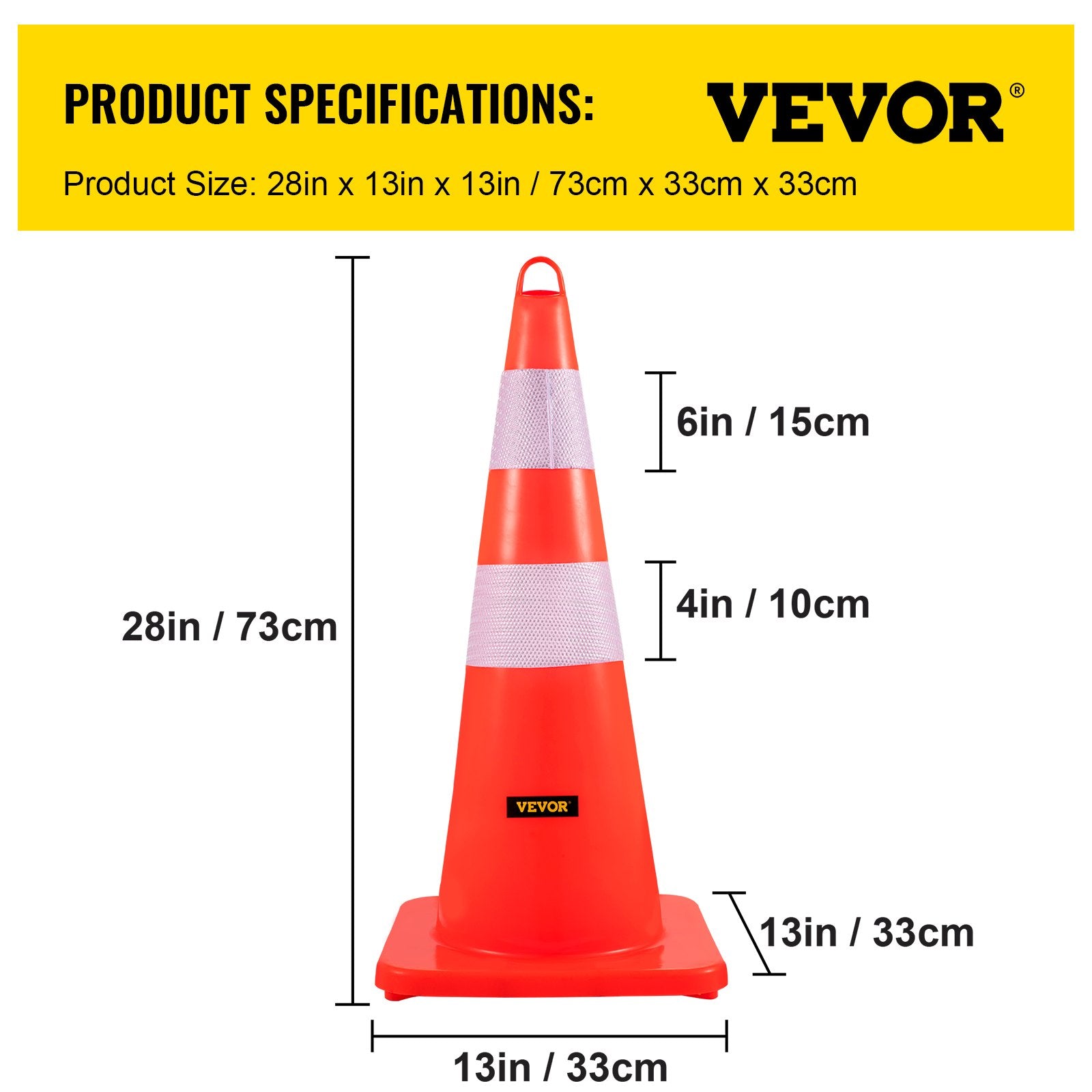 VEVOR Safety Cones Traffic Cones 6 x 28" Orange Reflective Collars Road Cones