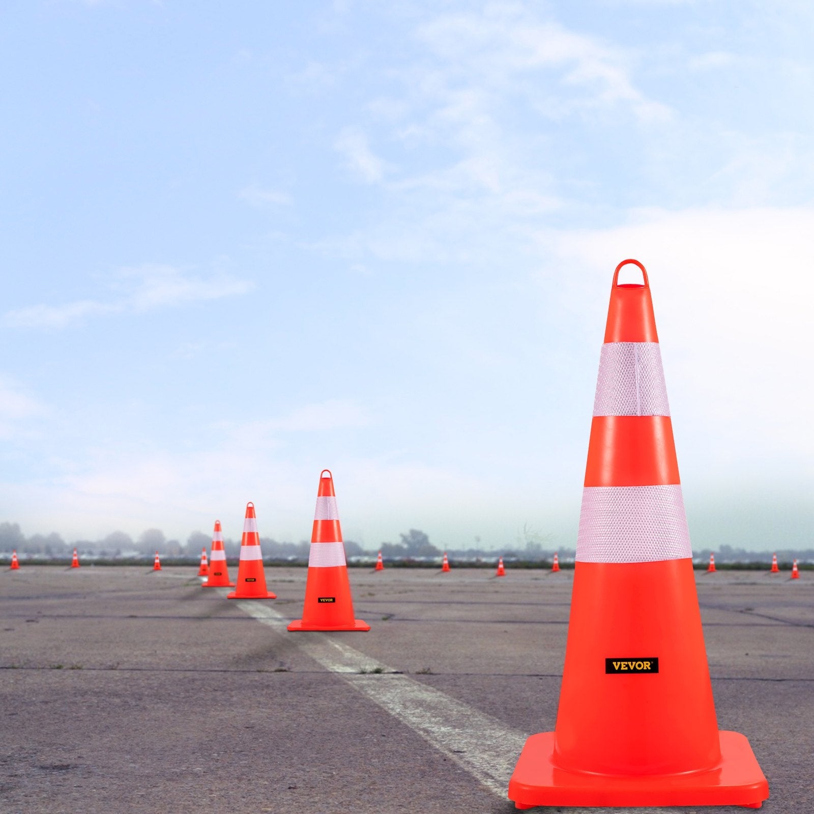 VEVOR Safety Cones Traffic Cones 6 x 28" Orange Reflective Collars Road Cones