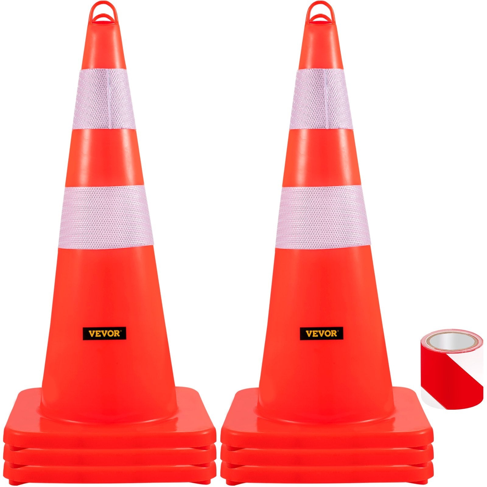 VEVOR Safety Cones Traffic Cones 6 x 28" Orange Reflective Collars Road Cones