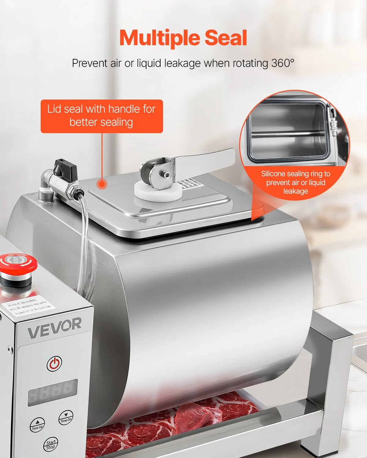 VEVOR Vacuum Meat Tumbler Marinator Machine 10L for Chicken Fish Stainless Steel