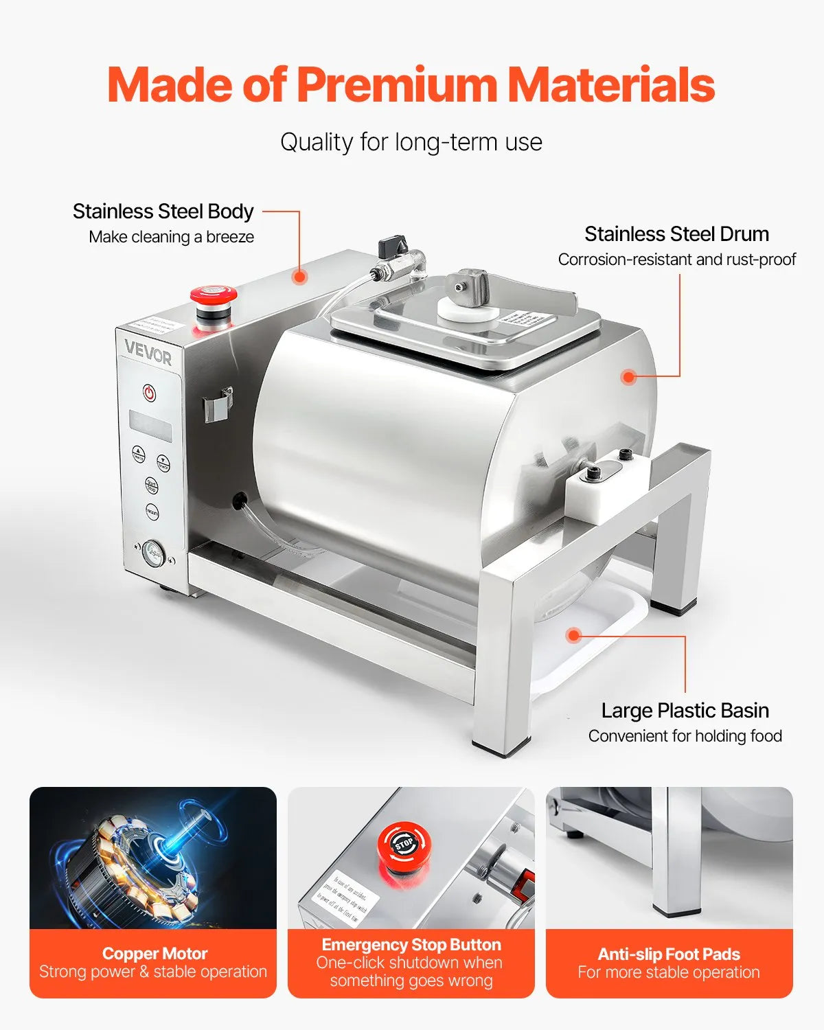 VEVOR Vacuum Meat Tumbler Marinator Machine 10L for Chicken Fish Stainless Steel