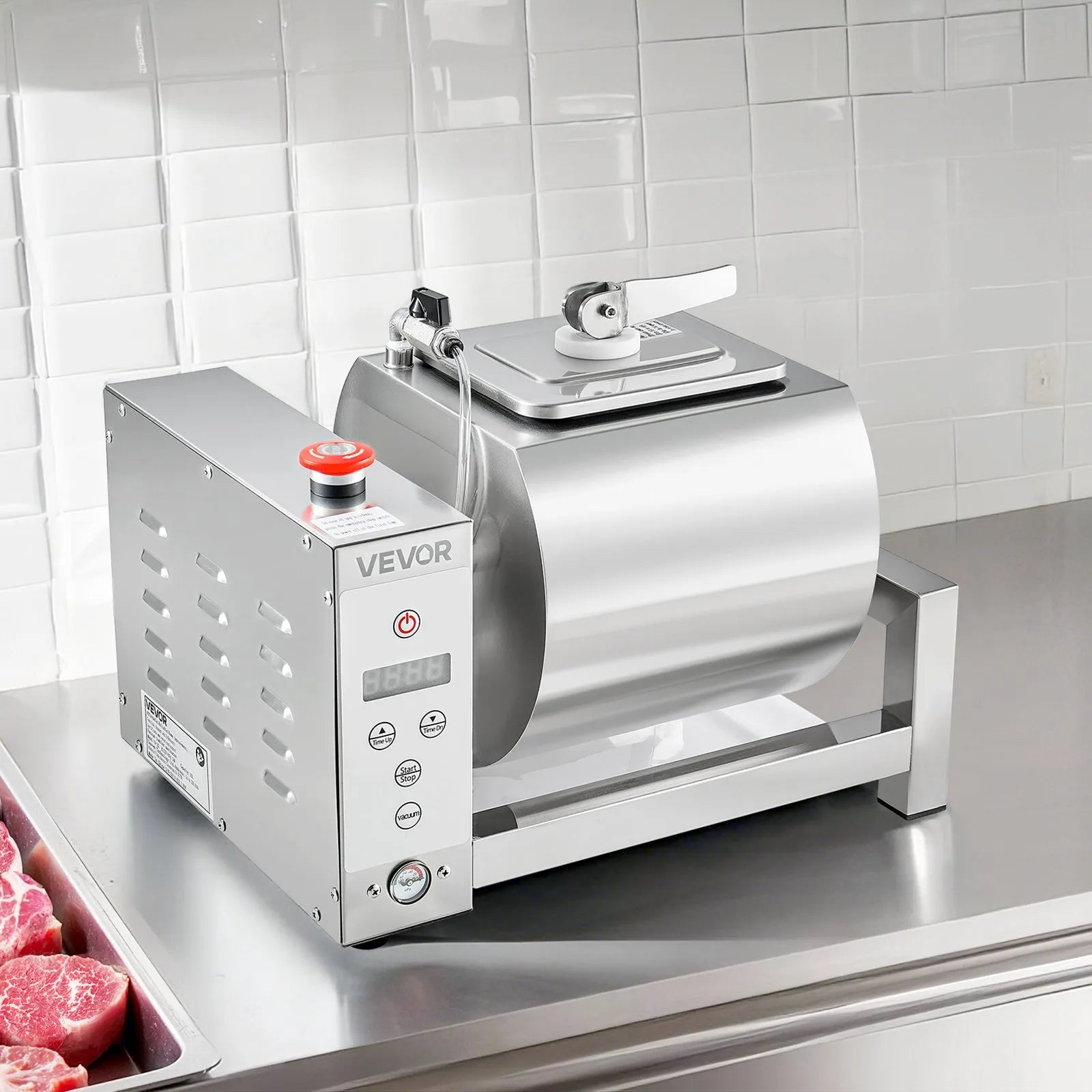 VEVOR Vacuum Meat Tumbler Marinator Machine 10L for Chicken Fish Stainless Steel