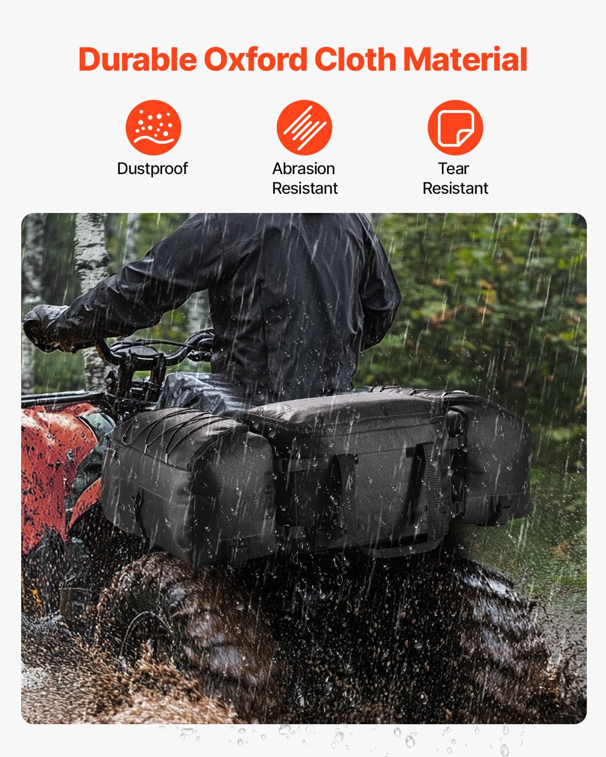 VEVOR 74L ATV Rear Storage Bag 600D Oxford Cloth Rear Cargo Bag & Sponge Cushion