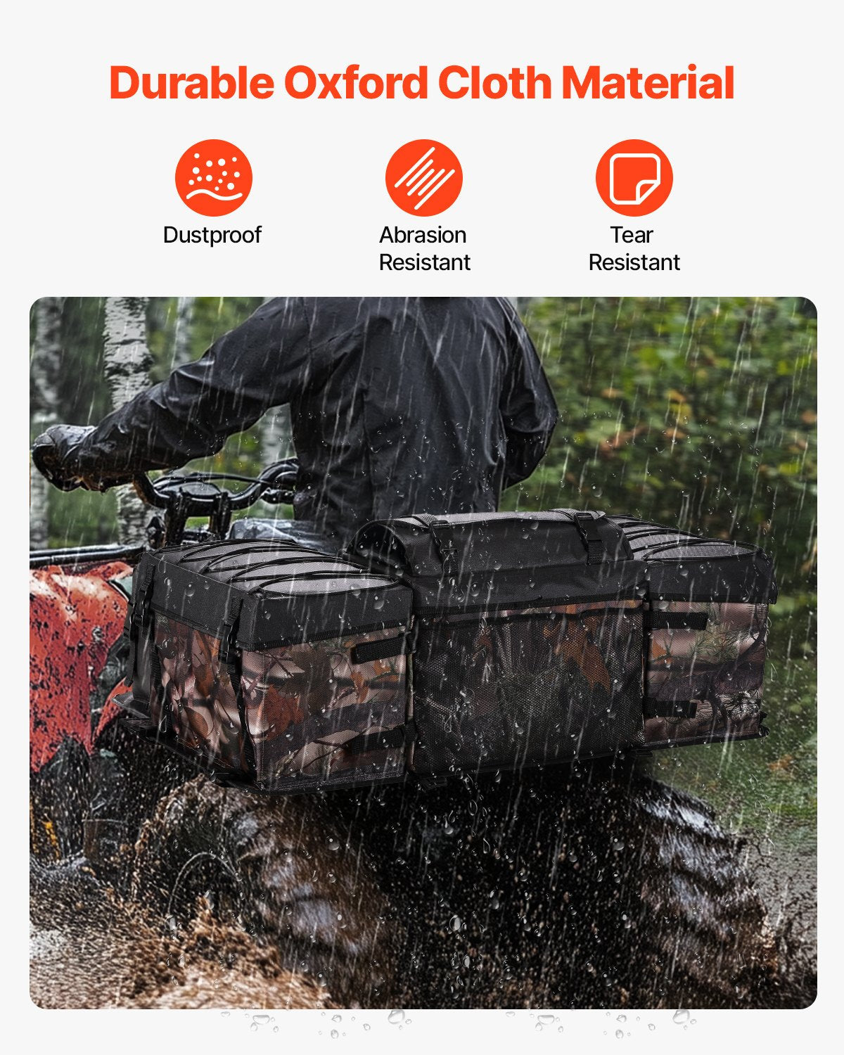 VEVOR 68L ATV Rear Storage Bag 600D Oxford Cloth Rear Cargo Bag & Sponge Cushion