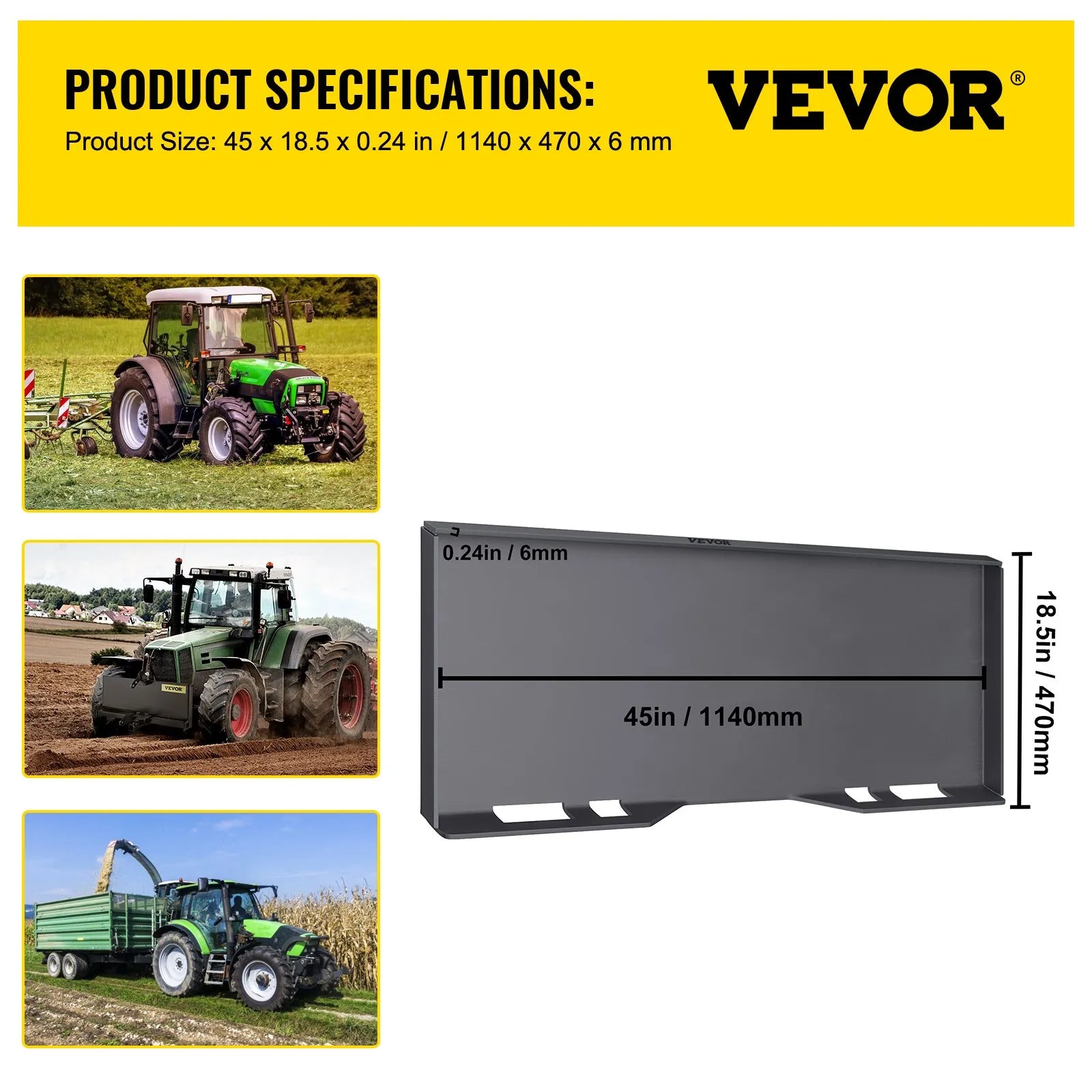 VEVOR Skid Steer Mount Plate 1/4" Thick Skid Steer Attachment Plate High Quality Steel Quick Attachment Loader Plate with 3 Additional Welding Rods Easy to Weld or Bolt to Different Accessories