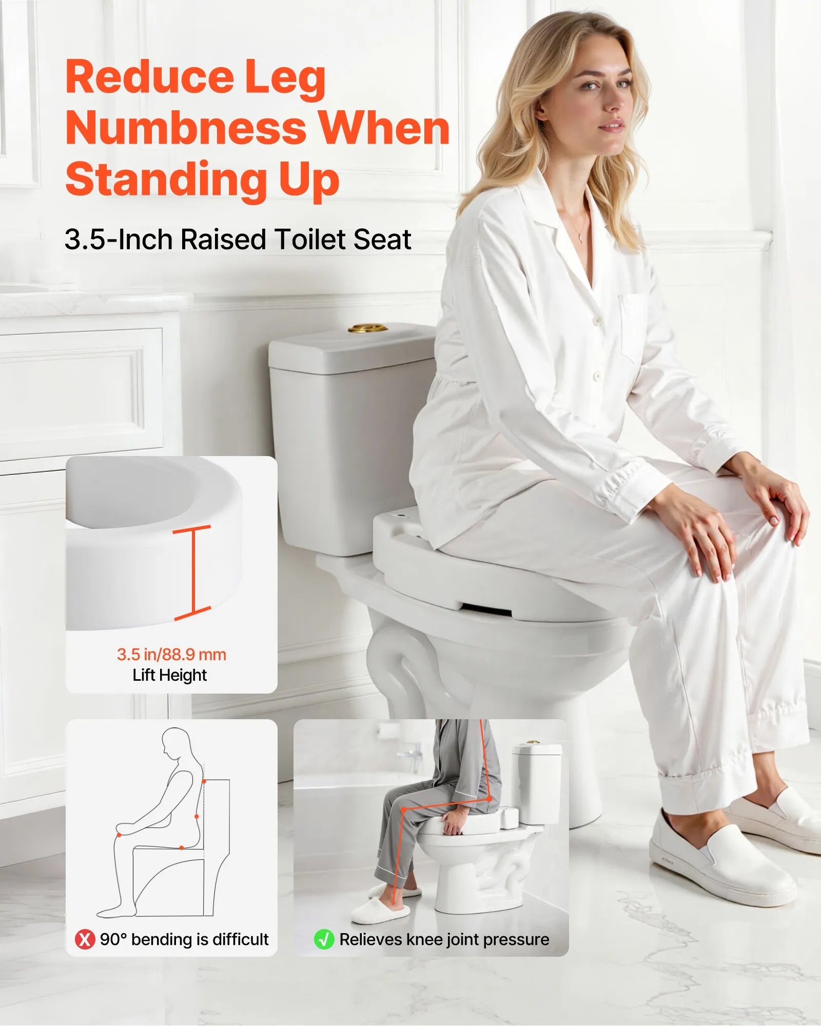 3.5-Inch Raised Toilet Seat for Elongated Toilets, 300 lb Capacity, Elevated Toilet Seat Riser for Seniors & Adults