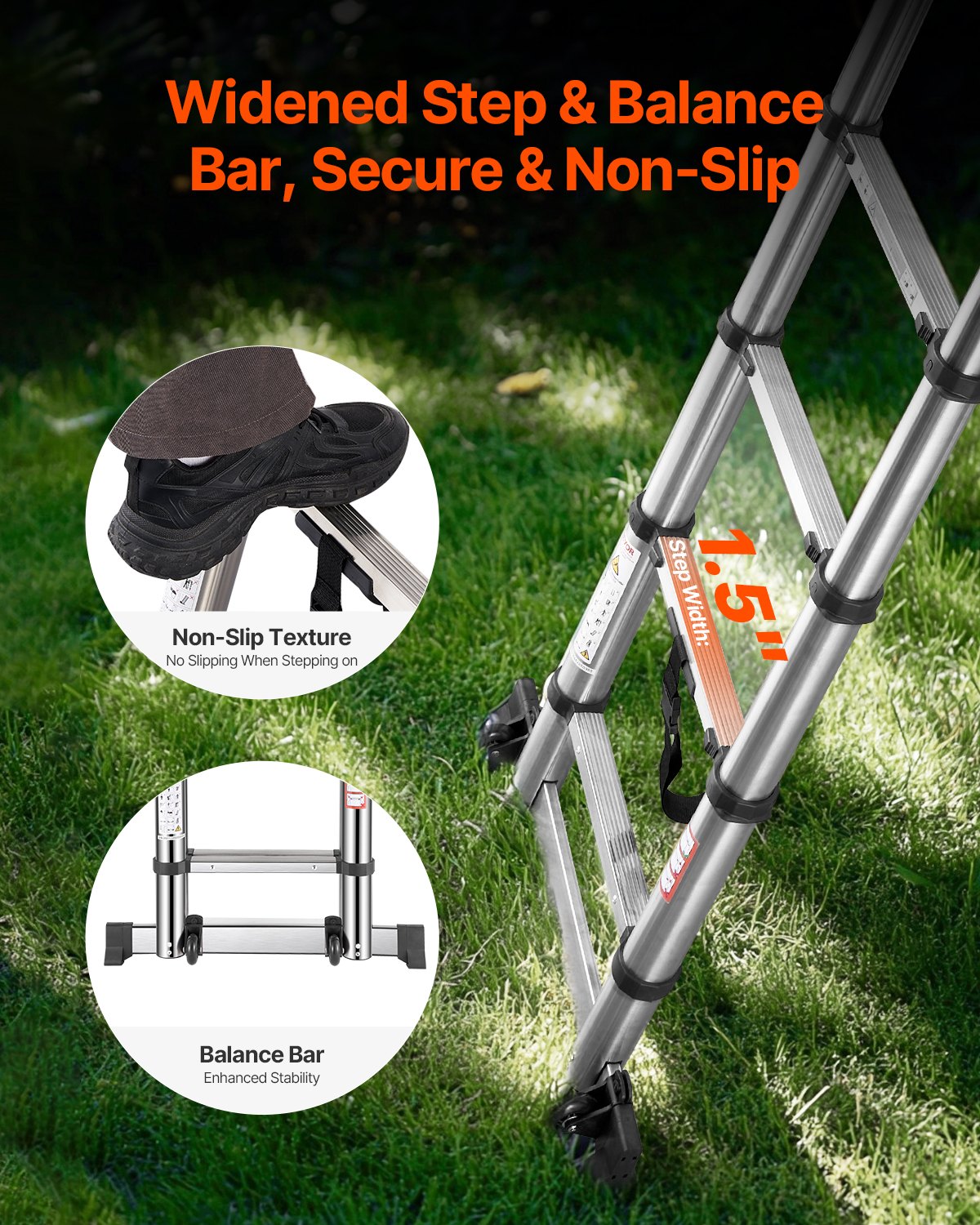 VEVOR Telescoping Ladder A-Frame Stainless Steel 16.5 ft Extension Ladders