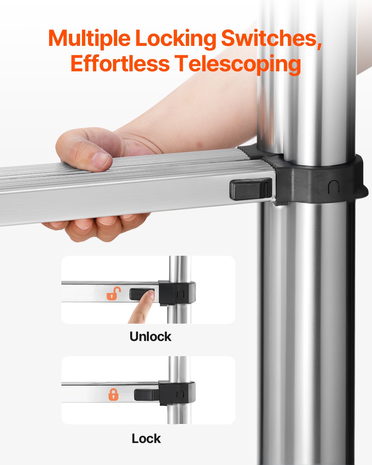 VEVOR Telescoping Ladder A-Frame Stainless Steel 16.5 ft Extension Ladders