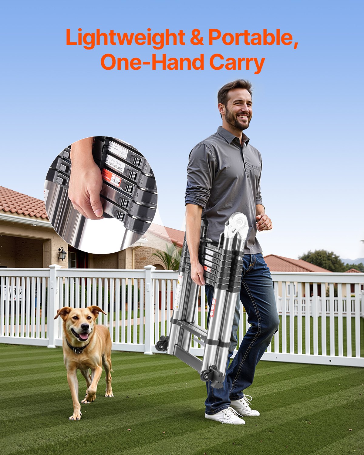 VEVOR Telescoping Ladder A-Frame Stainless Steel 16.5 ft Extension Ladders