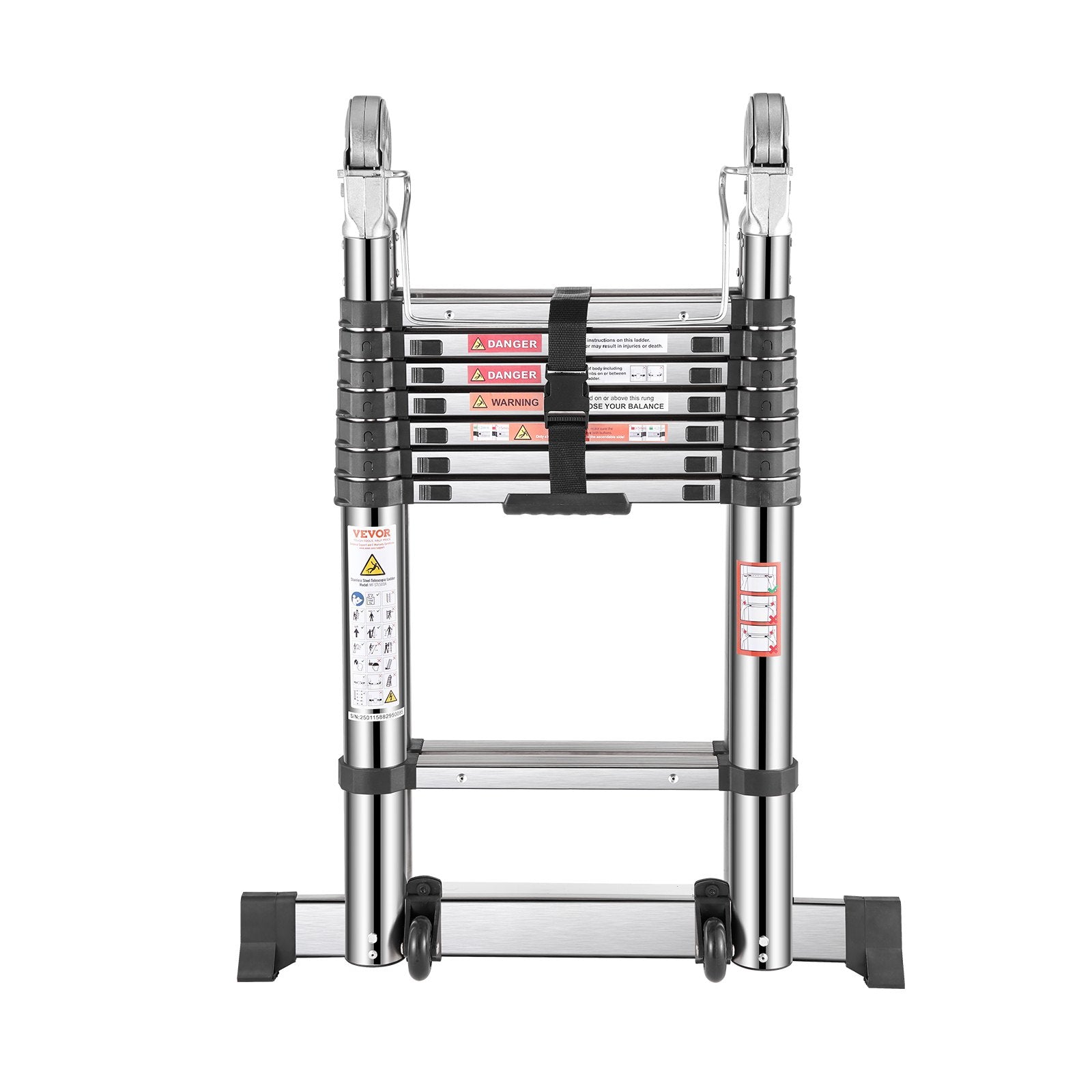 VEVOR Telescoping Ladder A-Frame Stainless Steel 16.5 ft Extension Ladders