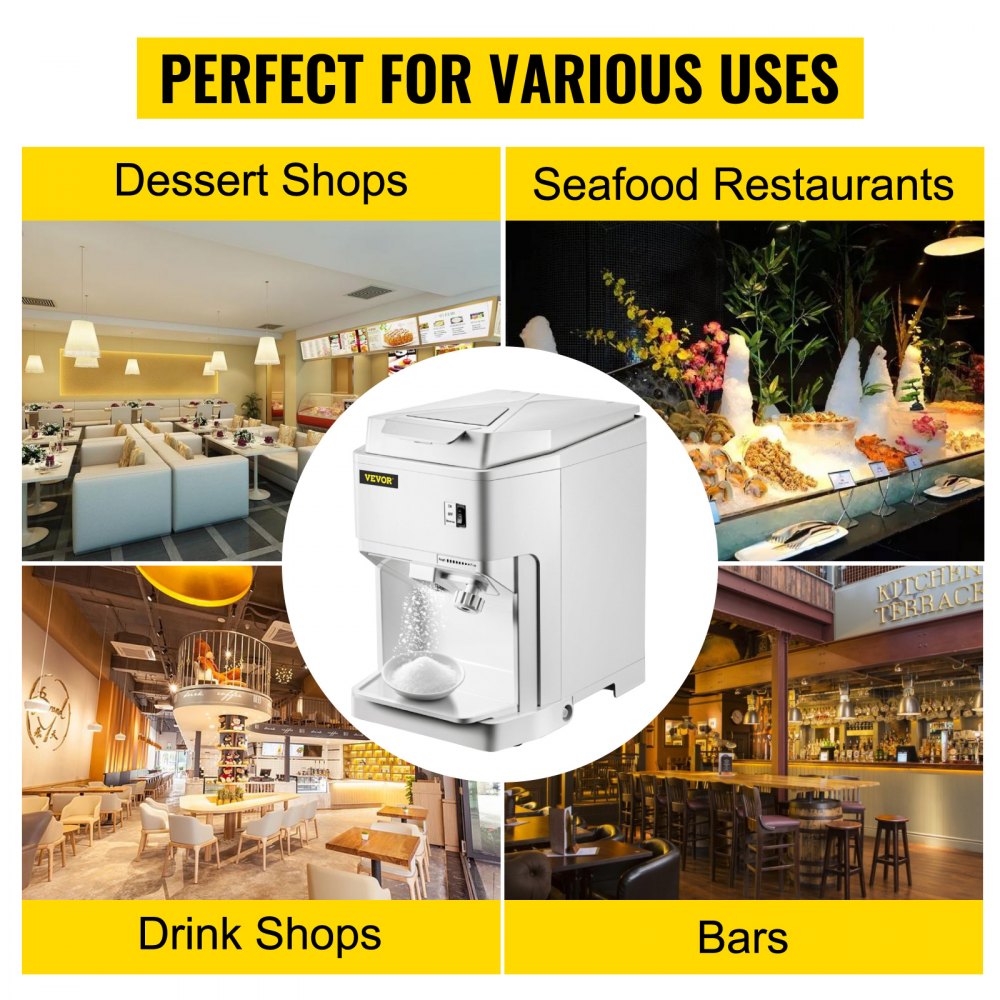 VEVOR Ice Shaver Machine Electric, Shaved Ice Machine Commercial 265 LBS/H, Snow Cone Maker w/ Ice Hopper & Lid, 250W Ice Crusher w/ Drain Pipe Tabletop Shaved Ice Maker w/ Adjustable Fineness White