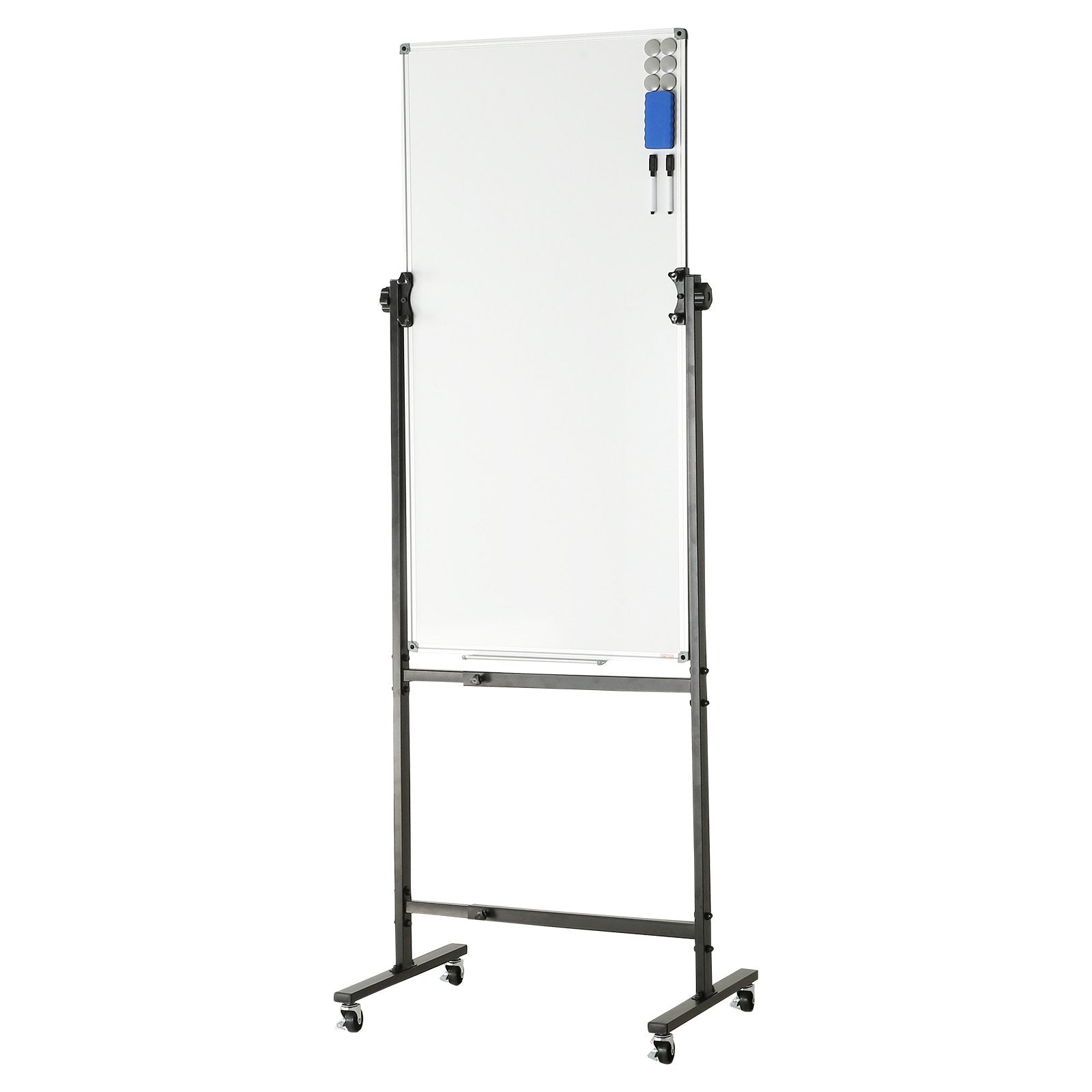 VEVOR Rolling Magnetic Whiteboard, Double-sided Mobile Whiteboard 24x48 Inches, Adjustable Height Dry Erase Board with Wheels, 1 Magnetic Erase & 3 Dry Erase Markers & Movable Tray for Office School