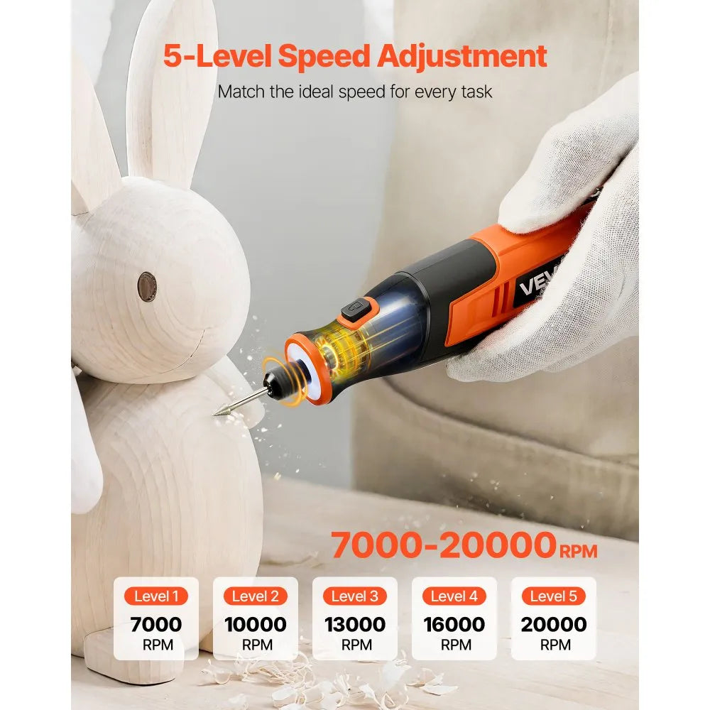 VEVOR 73-Piece Cordless Rotary Tool Kit, DC4V Portable Mini Power Rotary Tool, 5-Level Speed 7000-20000 RPM Multi-Purpose DIY Tools for Engraving, Sanding, Polishing, Carving, Cutting, DIY Crafts