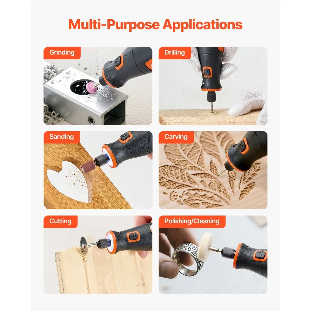 VEVOR 73-Piece Cordless Rotary Tool Kit, DC4V Portable Mini Power Rotary Tool, 5-Level Speed 7000-20000 RPM Multi-Purpose DIY Tools for Engraving, Sanding, Polishing, Carving, Cutting, DIY Crafts