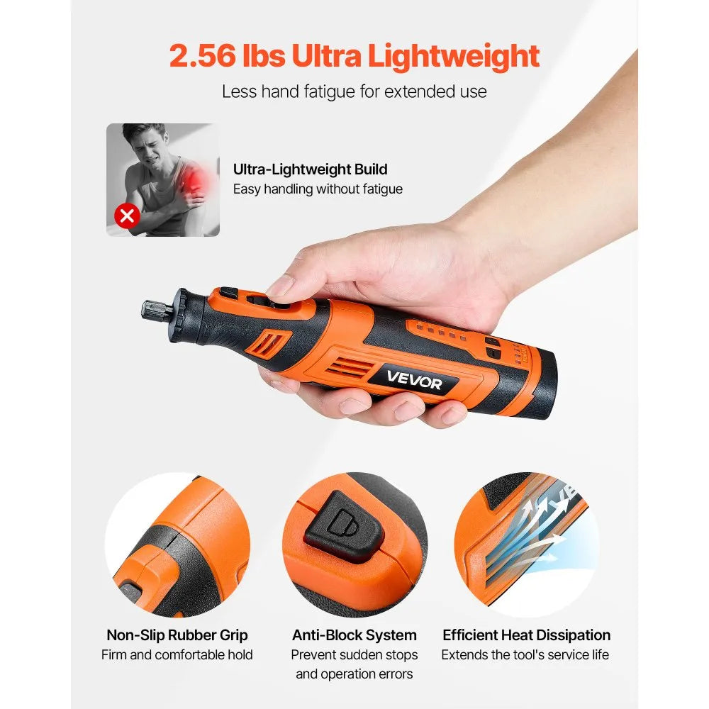 VEVOR 136-Piece Cordless Rotary Tool Kit, DC8V Portable Mini Power Rotary Tool, 5 Speeds 5000-30000RPM Multi-Purpose DIY Tools for Engraving, Sanding, Polishing, Carving, Grinding, Cutting, DIY Craft