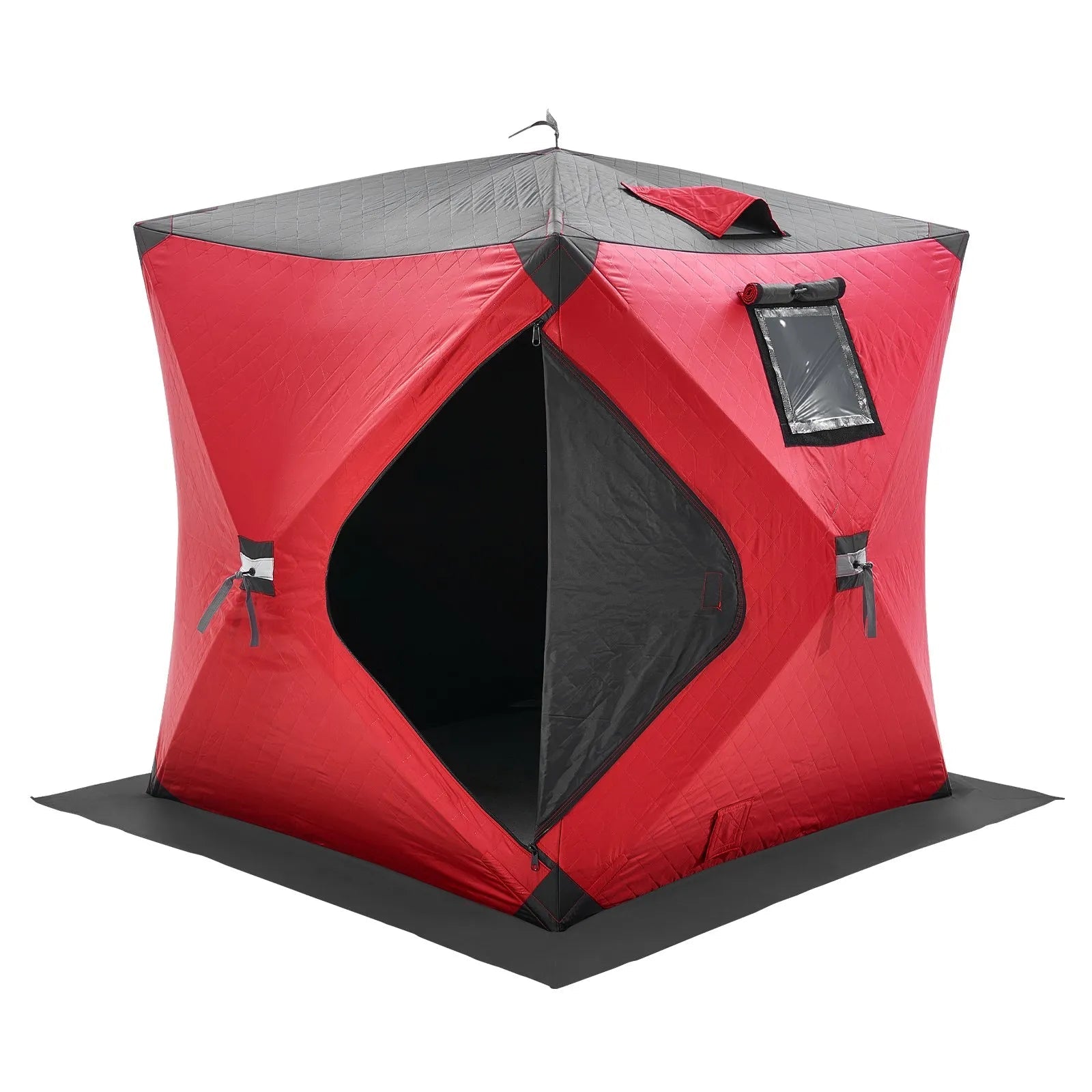 VEVOR Portable Ice Shelter, 1-2 Person Insulated Pop-Up Ice Fishing Tent, 24 Square Feet Fishable Area, Thermal Ice Shanty for Winter Fishing, Ice Cube with Anchors, Ropes, Carrying Bag, 60"x60", Red